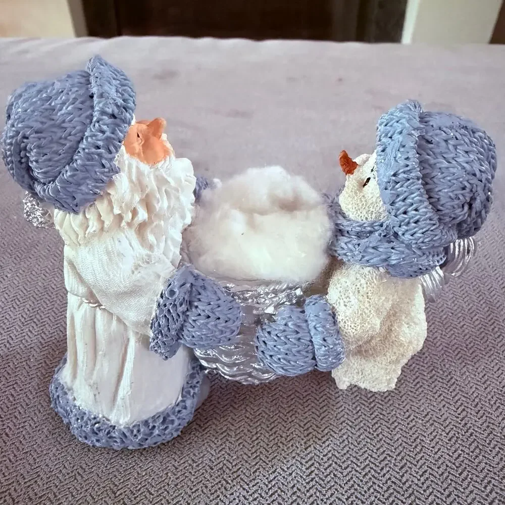 Vintage 1998 Encore Group Santa Snowman Candle Holder Basket Christmas Decor